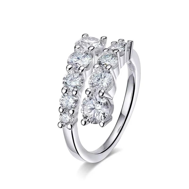Smyoue 10 Gems Full Moissanite Rings for Women Sparkling Flawless Lab Created Diamond Wedding Band S925 Silver Jewelry