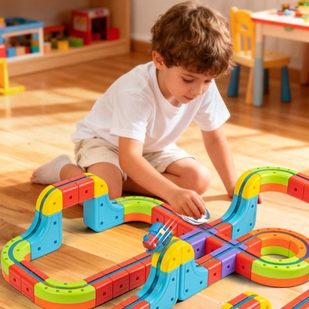 With Train and Traffic Signs Track Fusio Magnetic Car Toy 3D Cube Track Trackle Toy Set