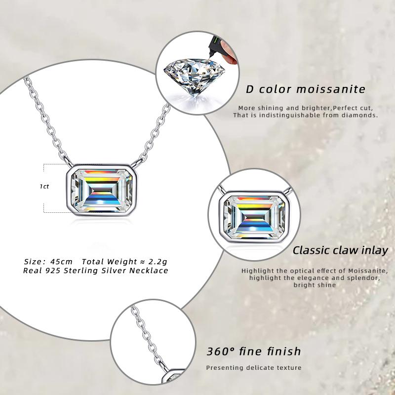 Bague Ringen Collier pendentif taille émeraude en moissanite au design unique pour femme, chaîne à maillons en argent 925, bijoux fins pour fête