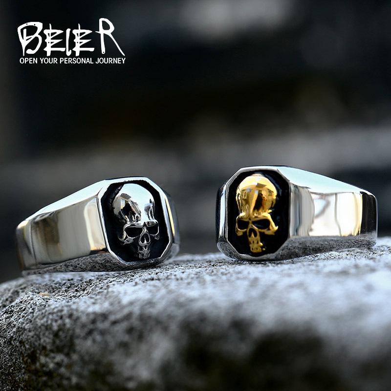 Beier Punk Skull Style Men's Stainless Steel Titanium Ring