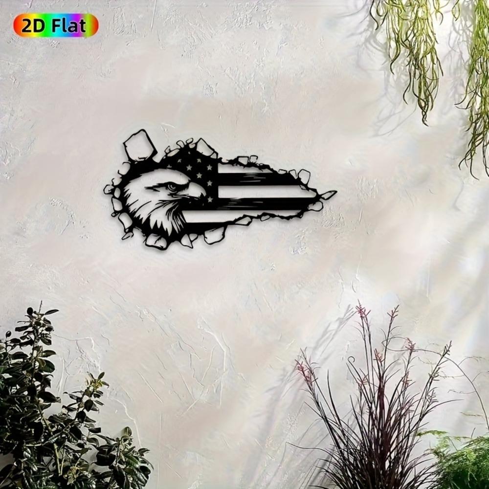 Bald Eagle American Flag Metal Wall Art Iron Sculpture Gift for New Year Independence Day