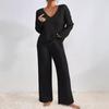 2025 Autumn/Winter Hot Selling Ribbed V-Neck Long Sleeve Brushed Casual Set for Women