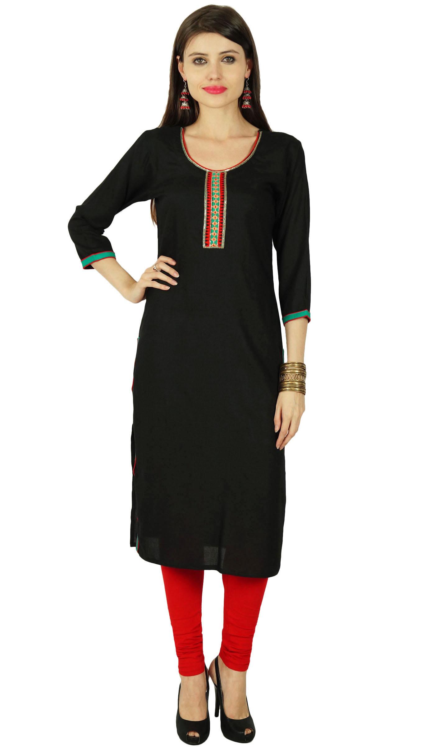 

Етнічний дизайнер Phagun Жіноча однотонна повсякденна сукня-туніка Kurti Kurta 6 чорний