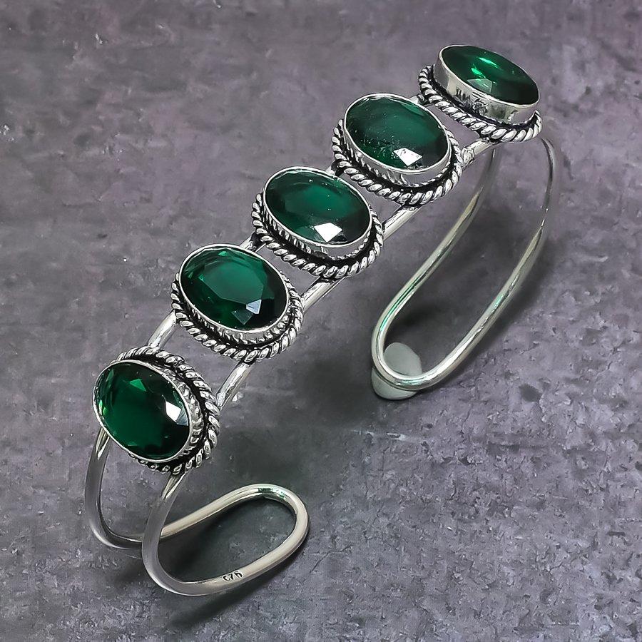 Natural Chrome Diopside Gemstone 925 Sterling Silver Cuff Bangle Adjustable N5I95
