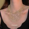 Geometrischer Hohlfransen-Anhänger Halskette Damen Gold Mehrschichtig Minimalistisch Choker Kette Leicht Elegant Statement