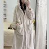 Pocket Rober Women Sleepwear Winter Nightdress Night Wears Warm Fleece Pajama Nightgown Hooded Sleeping Homewear