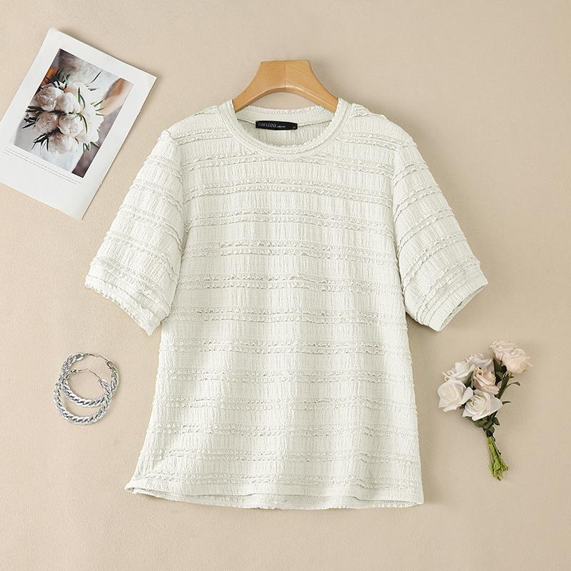ZANZEA Women Casual Round Neck Solid Color Loose Short Sleeve Blouse
