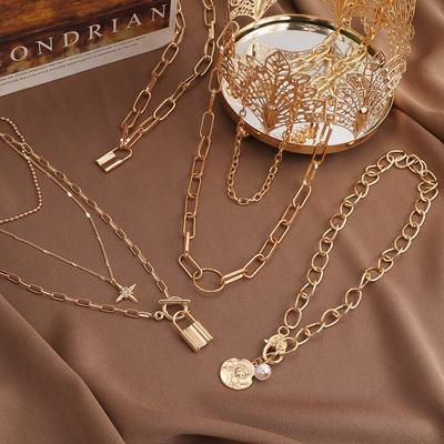 2024 Retro Ring Multilayer Necklace Hexagon Circle Arrow Necklace Fashion Trend Temperament Retro Necklace