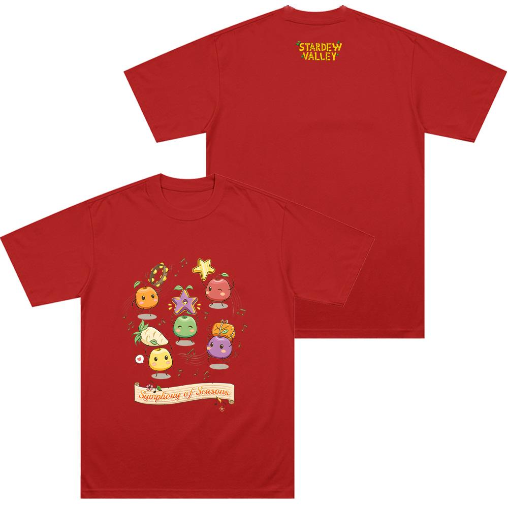 Stardew Valley Cartoon Print TShirt Junimos Symphony of Seasons Natural T-Shirt Unisex Comfortable Cotton Clothing Y2K Tee Shirt XXL красный