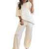 Women's Autumn Plaid Chessboard Two-Piece Set with Loose Slimming Five-Point Sleeve Top and Straight-Leg Pants