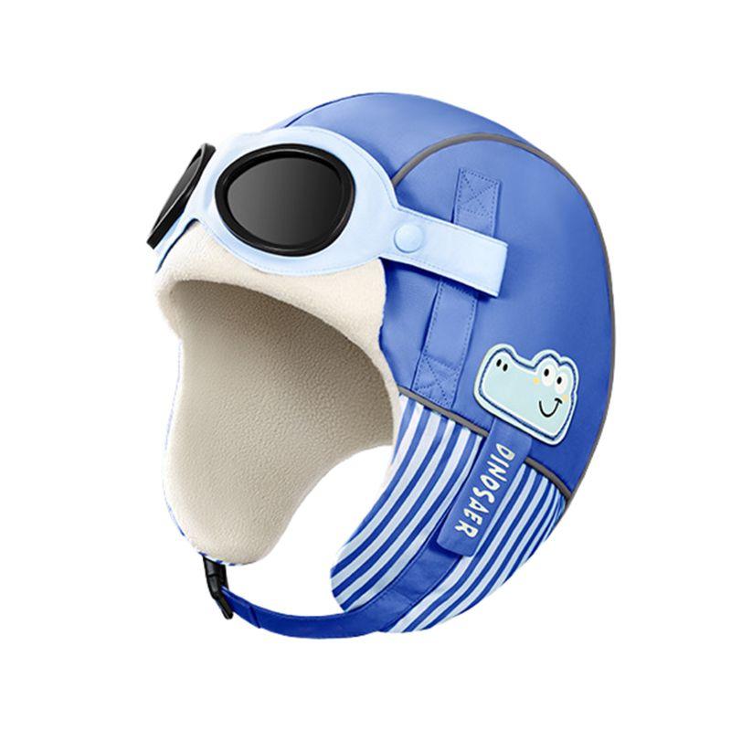 Children's Winter Pilot-Style Thickened Fleece-Lined Balaclava Hat with Goggles Ski Hat