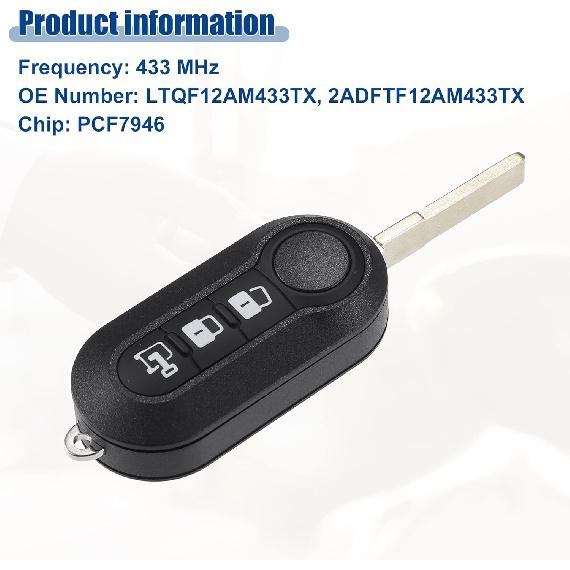 ACROPIX 433 MHz Schlüsselanhänger schlüsselloser Einstiegsfernbedienung passend für Fiat 500 für Ram ProMaster City - 1 Stück Schwarz