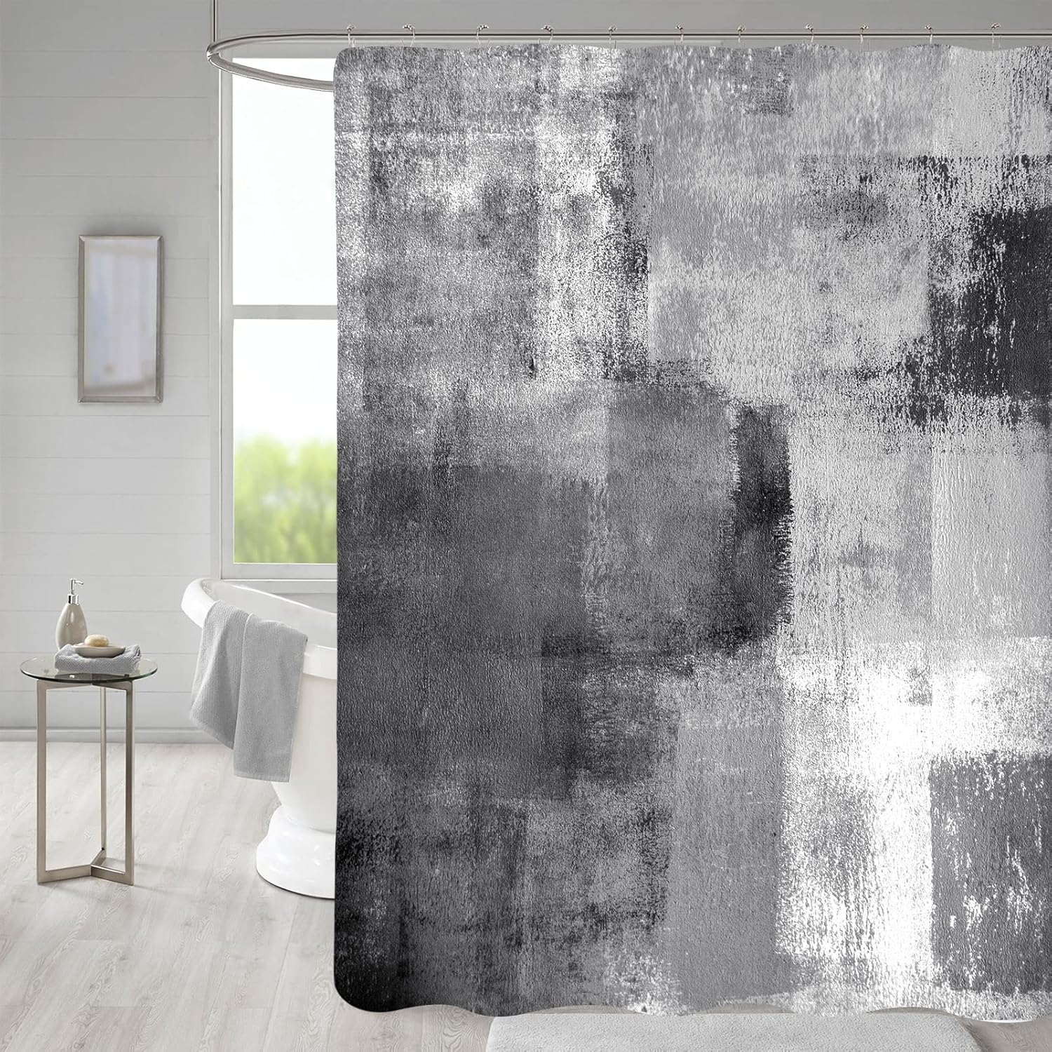 

Gray Abstract Shower Curtain Modern Art Design Bathroom Decor Monochrome Pattern Minimalist Style Textured Look Bath Accessory W60H190(CM)-1 Pcs