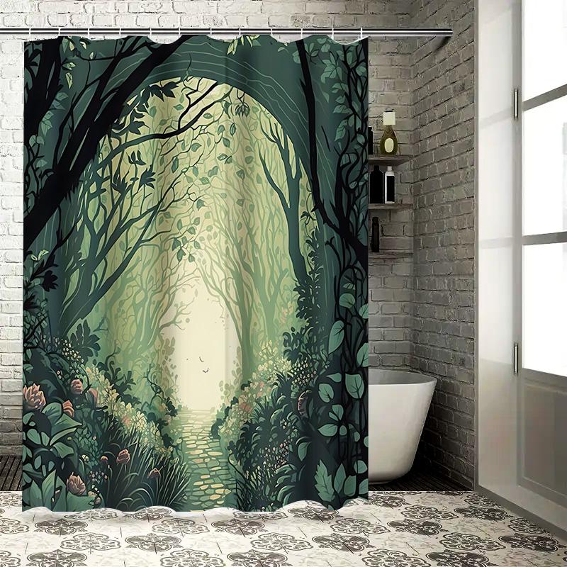 Enchanted Forest Shower Curtain Nature Inspired Waterproof Polyester Fabric Bathroom Decor Suitable for Wet and Dry Separation