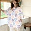 Floral Print Women's Shirt Colorful Turn Down Collar Letter Short Sleeved Blouse Korean Style Summer New Version Loose Casual Woman Top