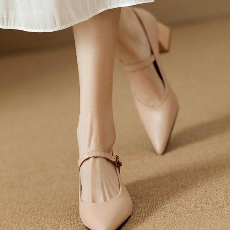 French Soft Leather Mary Jane Women's Shoes 2025 Autumn New Square Heel Single Shoes with Skirt Medium Heel High Heels Thick Heel Trendy