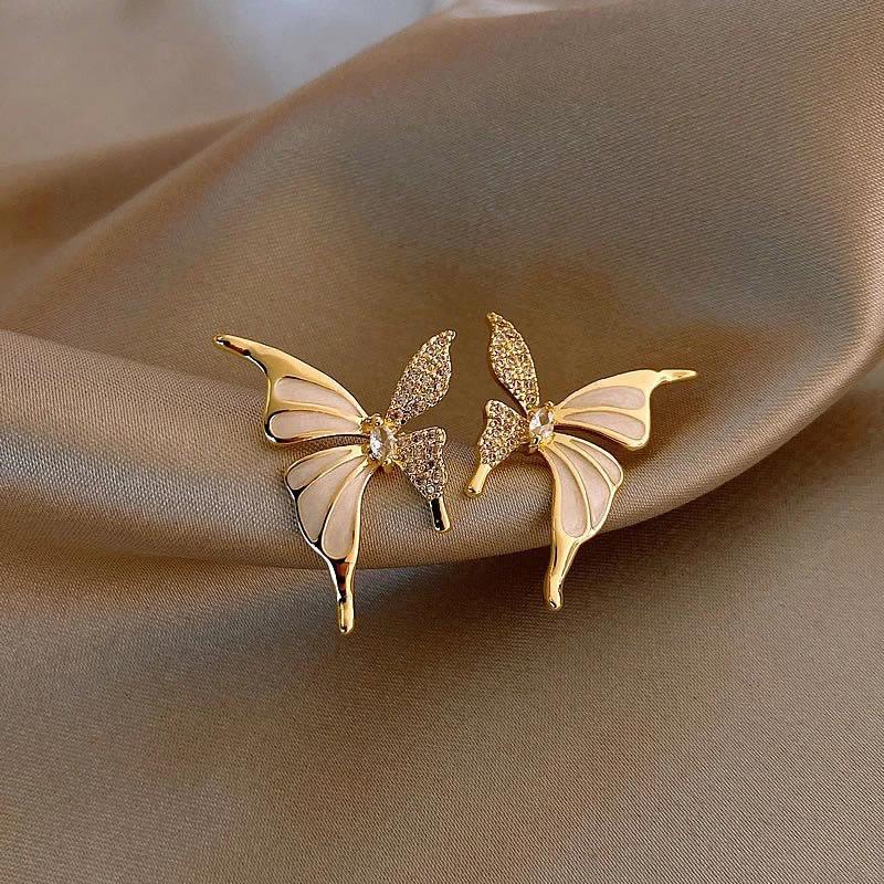 Enamel Butterfly White Color Animal Stud Earrings for Women New Trend Girl Korean Love Aesthetic Daily Life Minimalist Jewelry