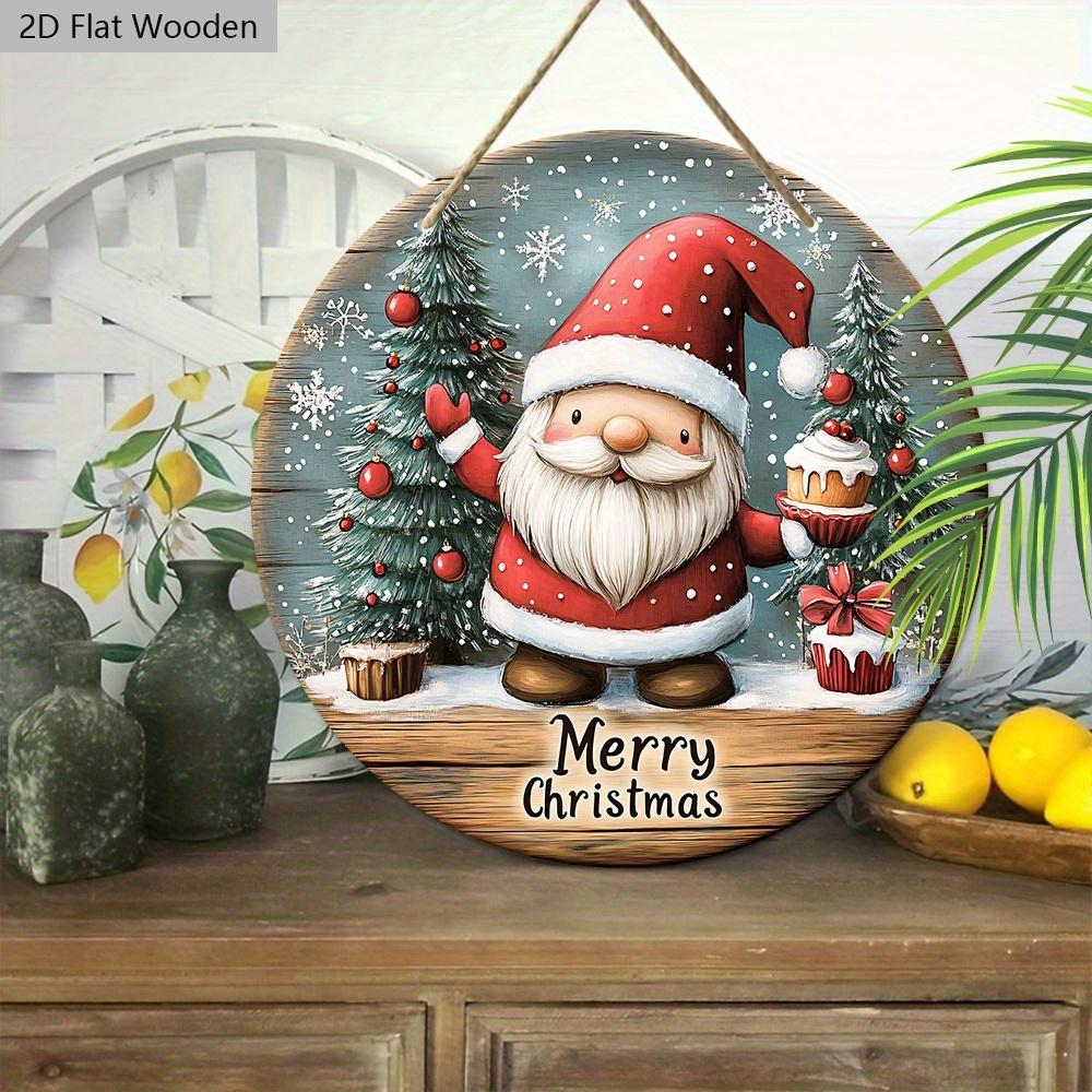 Christmas Wooden Sign with Gnome Pattern - Navidad Round Sign Yard Door Wall Hanging Decor - Ideal Christmas Decoration