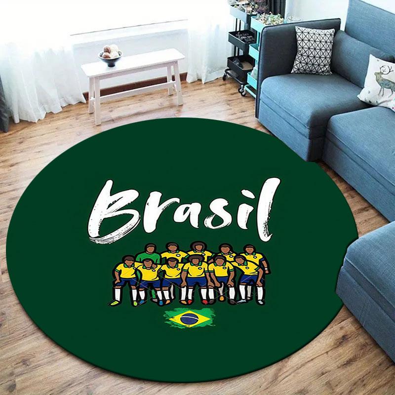 Brazil National Football Team Round Area Rug,Carpet Rug for Living Room Bedroom Sofa Playroom Decor,Non-slip Floor Mat