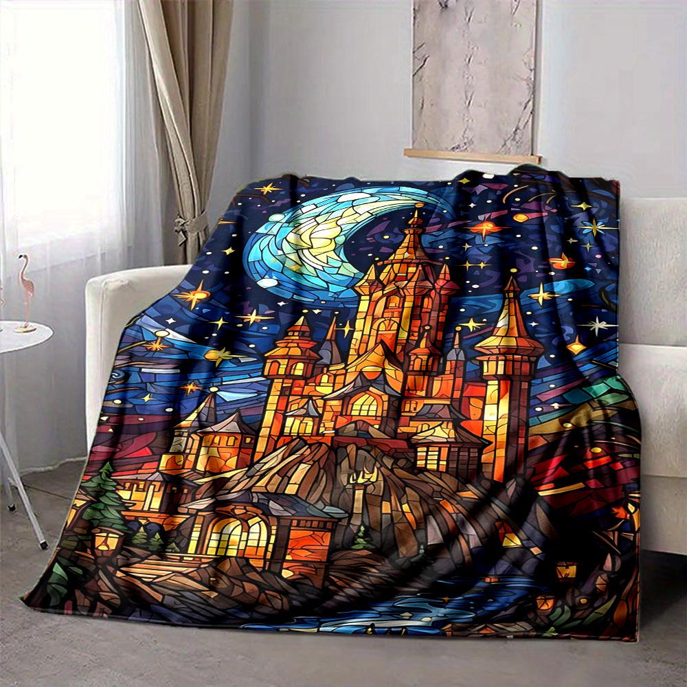 1pc Stained Glass Fantasy Blanket, Lightweight Flannel Throw Blanket For Sofa, Bed, Travel139
