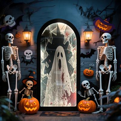 Halloween Hologram Ghost Mirror Spooky Blood Ghost Mirror with LED Light for Bedroom Kitchen Haunted House Decor
