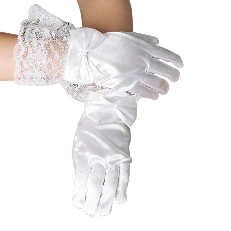 1Pair Lace Sweet Princess Wedding Party Short Polyester Thin Girls Gloves Bow Mittens