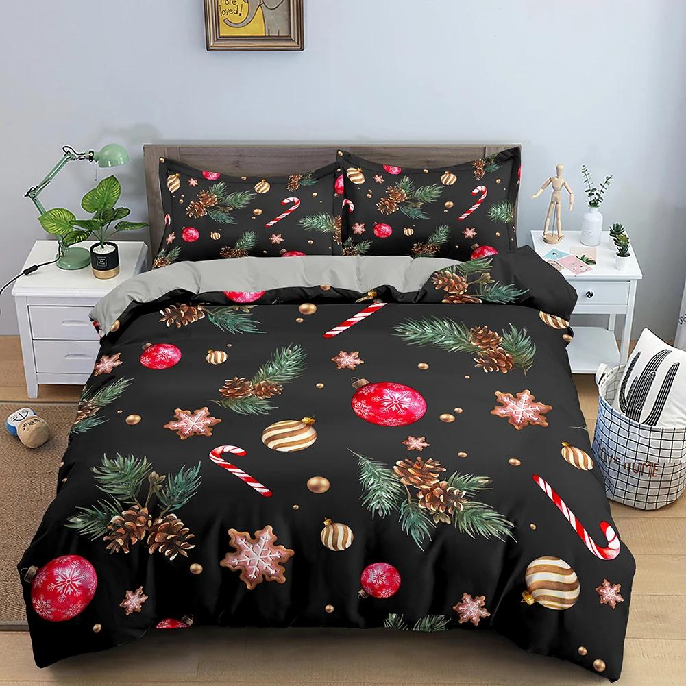 Red Merry Christmas King Queen Duvet Cover Kids Christmas Quilt Cover Santa Claus Bedding Set 1/2Pcs Microfiber Comforter Cover