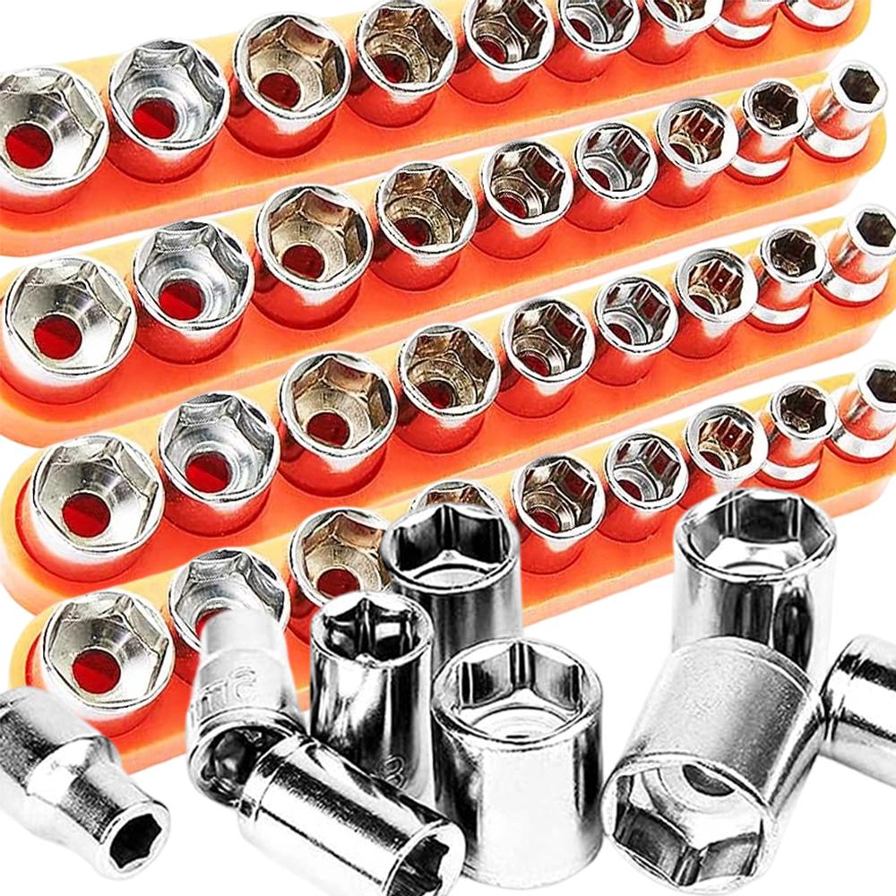 5mm-13mm Hexagonal Sockets Sleeve Electric Tool Accessory Nut Driver Set 1/4Inch Standard Metric Socket Kit with Storage Base