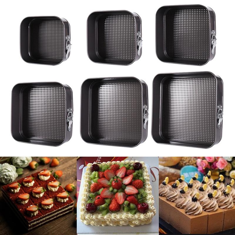 1Pc Carbon Steel Baking Mould With Buckle Square Cake Baking Pan With Removable Bottom Non-Stick Cake Mould Chiffon Cake