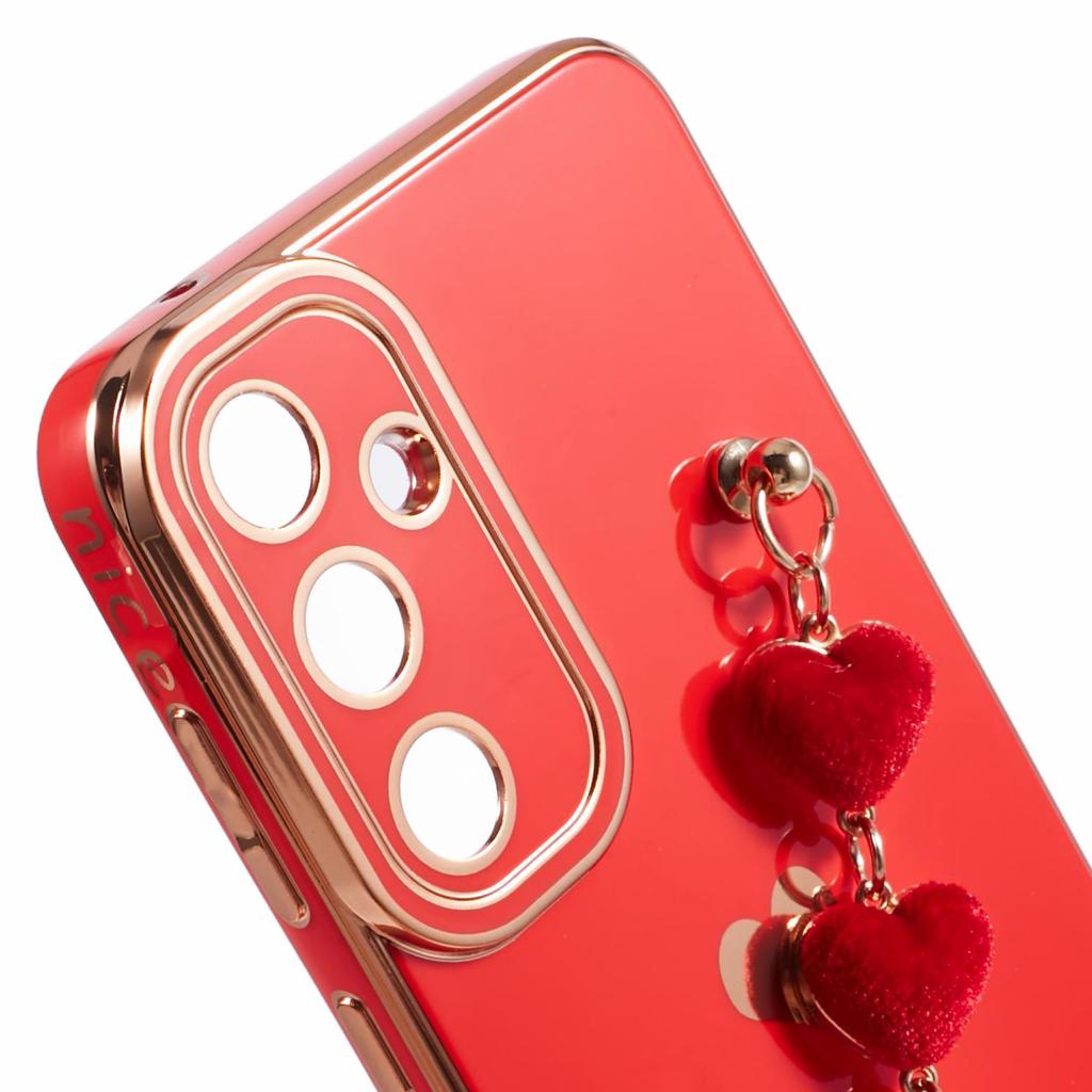 Etui na Samsunga Galaxy A55 5G Elektroplaterowane TPU Pokrowiec na Telefon Wzór Serca z Łańcuszkami na Nadgarstek