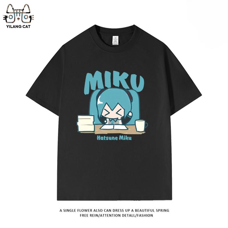 Hatsune Miku secondary pattern T-shirt summer men and women high quality 100% cotton T-shirt casual Harajuku loose T-shirt