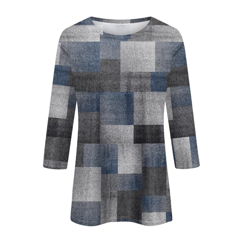 Women's Fashion Casual Three-quarter Sleeve  Printed Round Neck Top