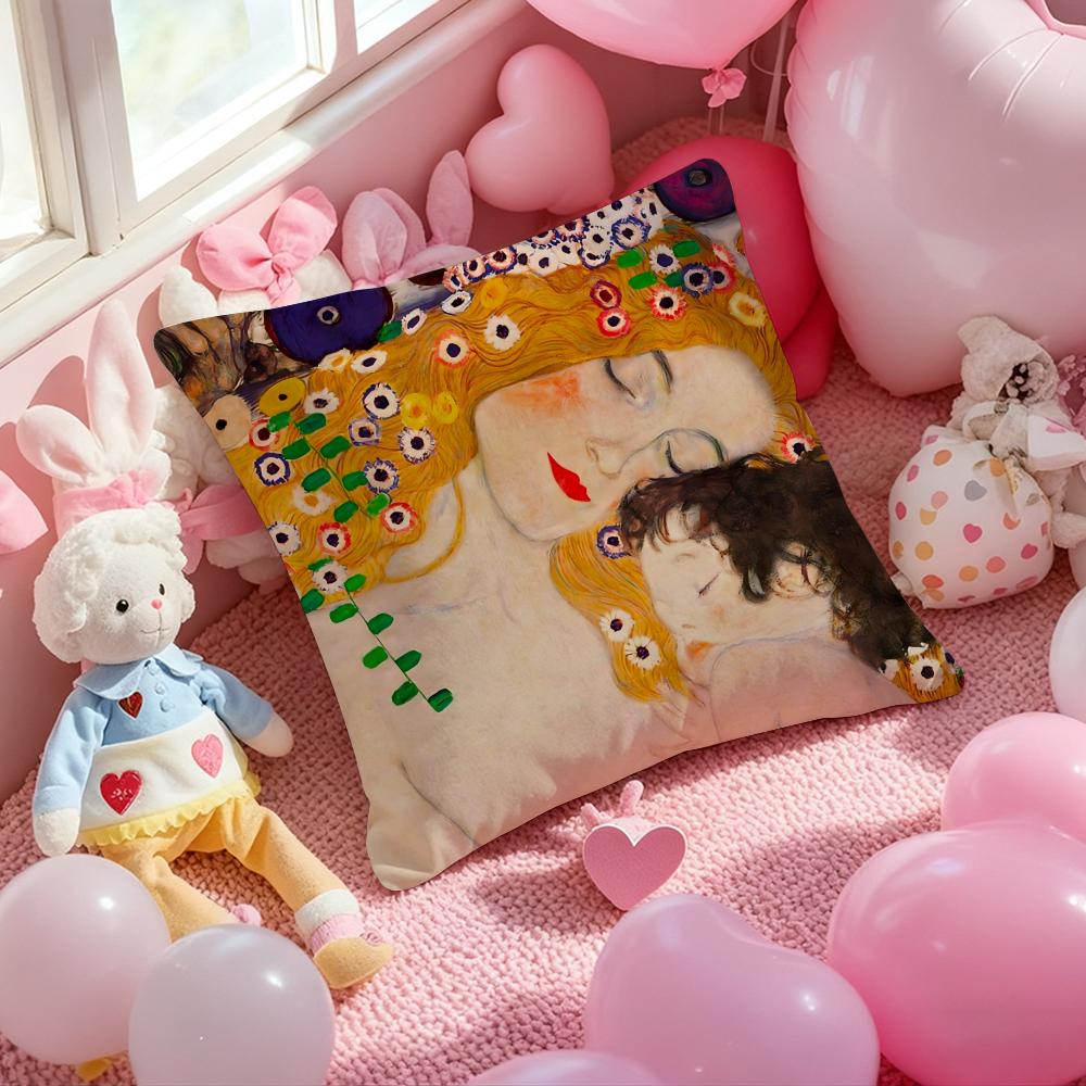 Gustav Klimt Oil Painting Cushion Cover Pattern Printed Pillowcase for Living Room Sofa Cushion Cover & Bedroom Decor