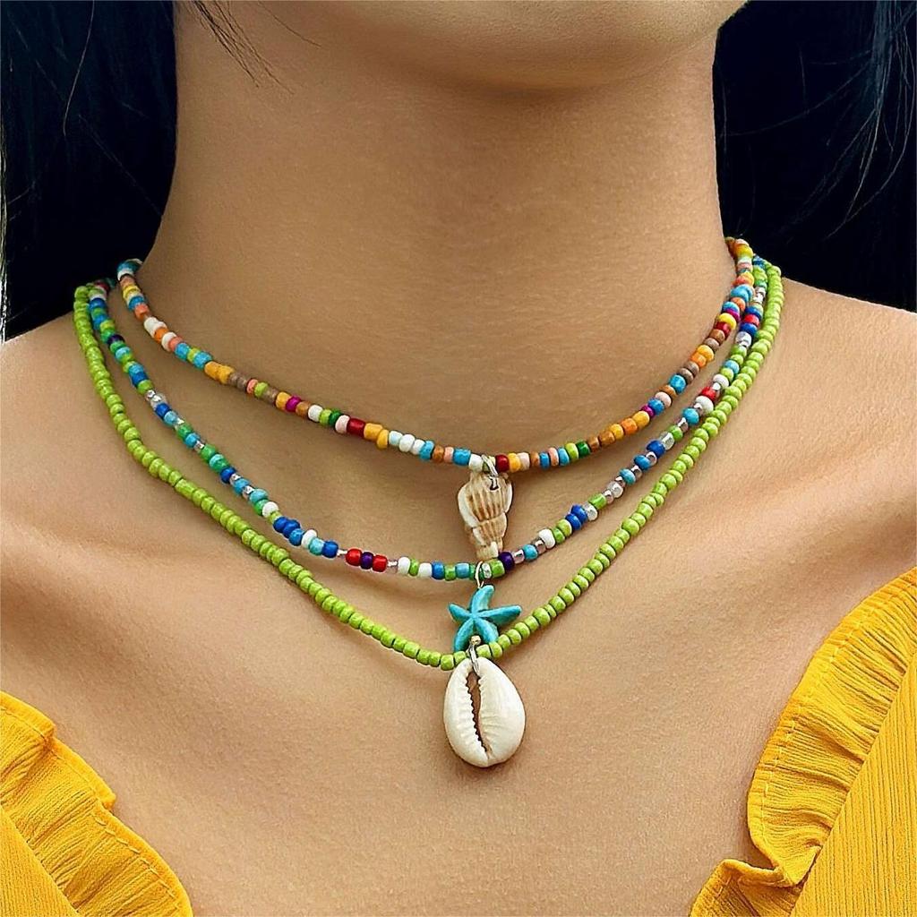 Bohemian Vacation Beaded Woven Necklace Seed Bead Necklace Set