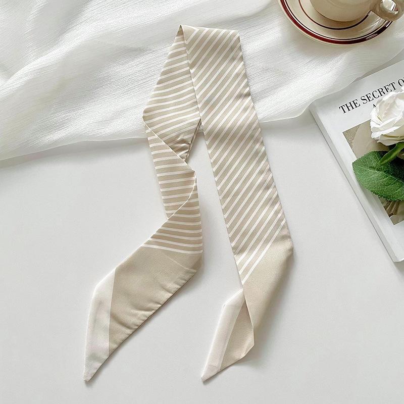 Striped long silk scarf, high-end sense fashion commuting versatile professional small scarf decoration hair tie bag streamer