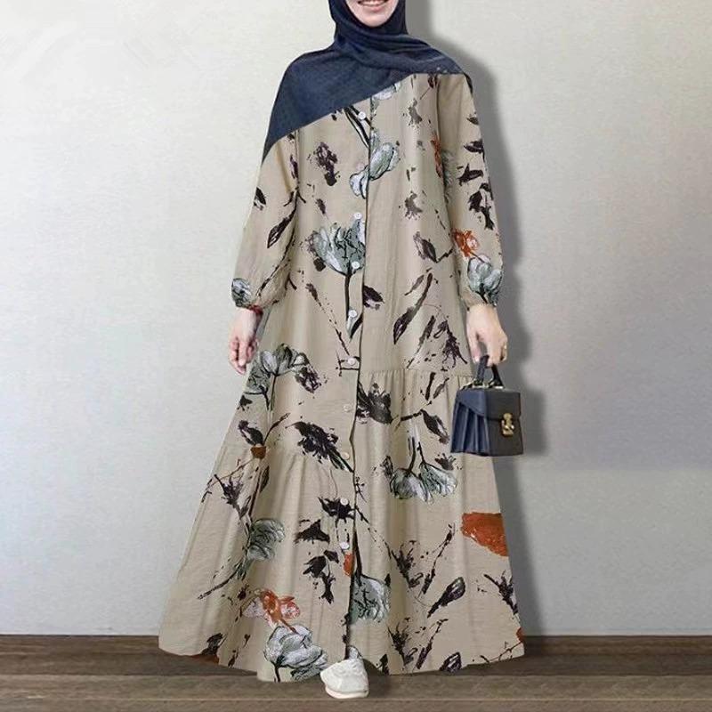 Printed V-neck Simple Loose Casual Long Plus Size Dress