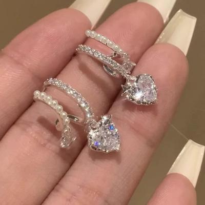 Love Micro-inlaid Zircon Earrings Women's Light Luxury Temperament Stud Earrings Sweet Earrings