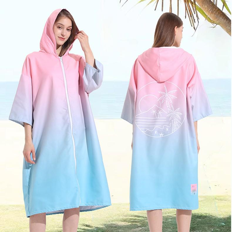 2025 Quick-Dry Hooded Swim Poncho with Zipper - Portable Bathrobe and Beach Towel