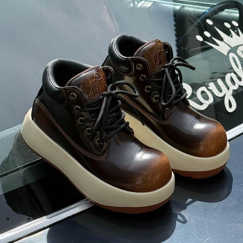 Fashion Women Fad Casual Big Head Rhubarb Boots No Slip Soft Bottom Height Increased Boots Thick-bottomed Lady Tooling Boots Botas Mujer
