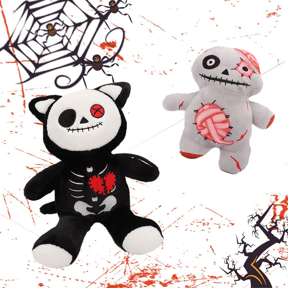 25cm/9.84in Halloween Horrific Zombie and Skeleton Cat Plush Toys Movie Stuffed Animals Toys for Kids Halloween Room Decoration