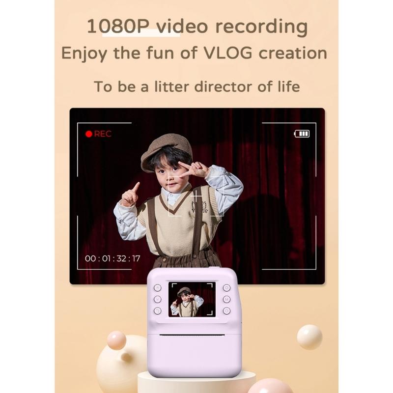 Kids Instantly Print Camera With 1Roll Thermals Paper For Creative Photography Featuring Clear Imaging Filter Effects