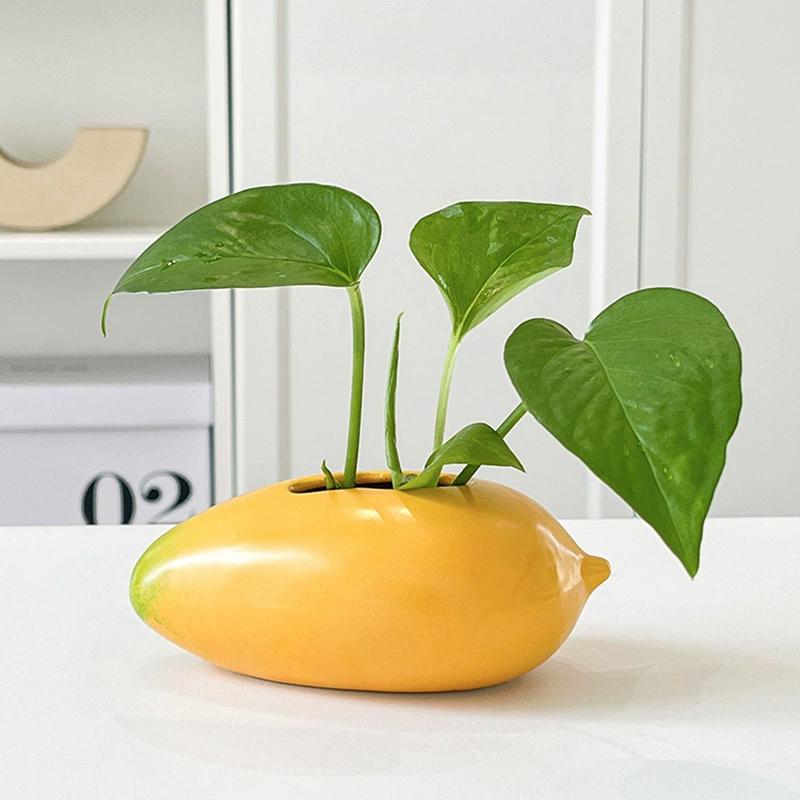 Desktop Ornament Ceramic Mango Vase Handicraft Creative Hydroponic Flower Holder Simulated Exquisite Flower Pot Gift