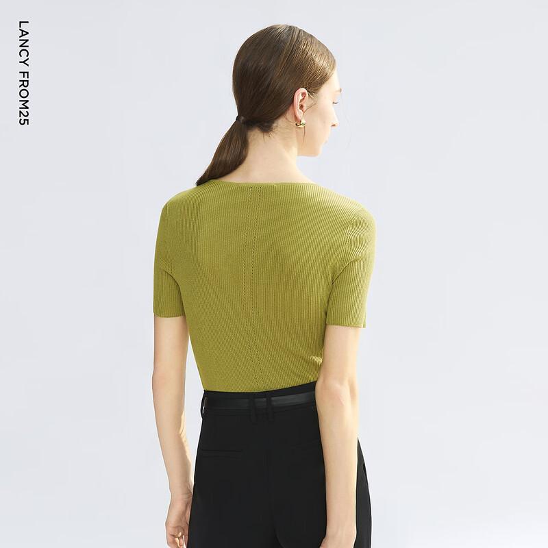 LANGZI Women's Round Neck Short Sleeve Knit Top