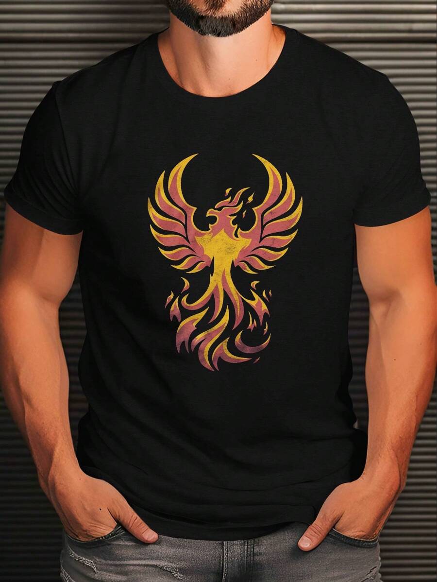 

Unisex s Cool Phoenix Print T-Shirt, Casual And Fashionable Short Sleeved Round Neck T-Shirt XXXL