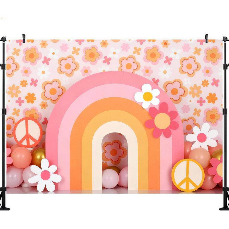 LS Bohemian Rainbow Backgrounds Cake Smash Kids Adult Photography Props Child Baby Decors Full Bloom Flowers Photo Backdrops