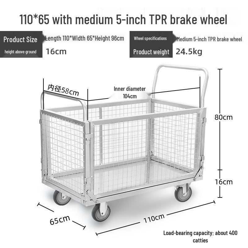 Compact Folding Hand Truck Storage Cart with Fence