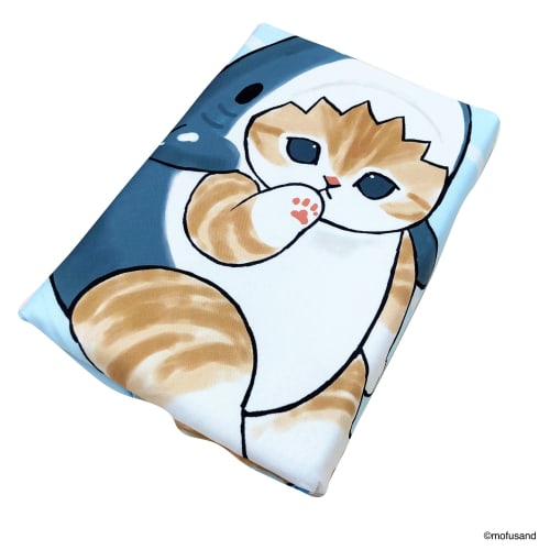 MORIPiLO Mofusand Shark Cat Duvet Cover Set (Duvet Cover and Pillowcases) Soft Peach Skin Single Size 150x210cm Blue Cute Bedding Set 2-Piece Set Char
