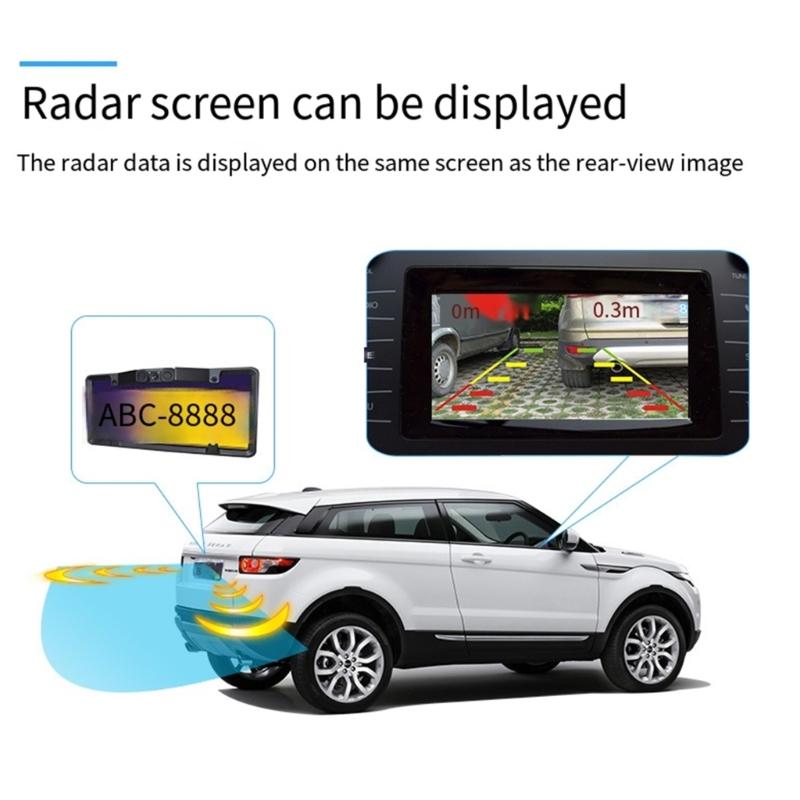 License Plate Frame Monitor Parking Sensor Radars Rearview Backup Camera 3 in 1