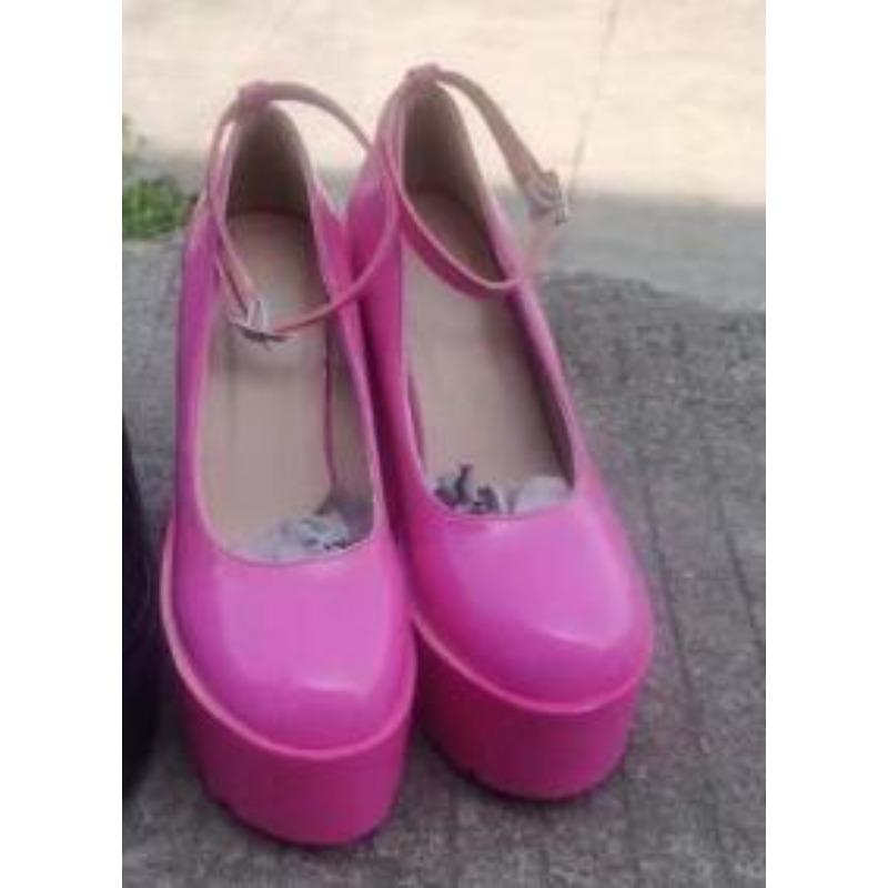 New large size single shoes women's 14CM high heels fashion one word buckle belt women's shoes large size boots