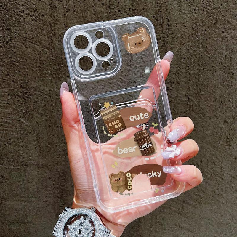 Card Slot Holder Silicone Wallet Pocket Case For Samsung A54 A24 Infinix Note 30 Xiaomi Redmi Note 14 13 12 iPhone 13 14 16 Cover Clear Phone Bumper